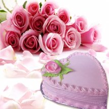 Heart Shaped Strawberry Cake 1 kg 12 Pink roses bouquet