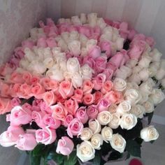 50 White and Pink Roses Basket