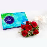 6 Red Roses with Celebration chocolate box