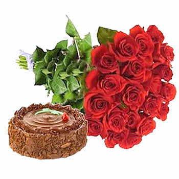 24 red roses with 1/2 Kg chocolate cake