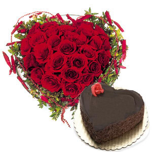 Heart Shaped Cake 1 kg+25 red roses Heart