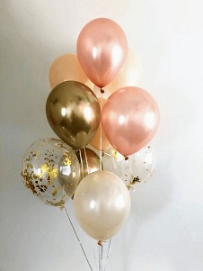 2 Pink 2 clear with gold confetti and 2 gold balloons on the stick air filled