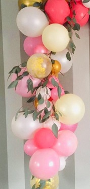 15 Pink Green and golden balloons adorned with leaves