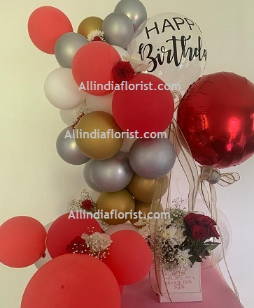 50 White Red Gold Silver Balloons Air filled with happy birthday printed balloon 12 roses