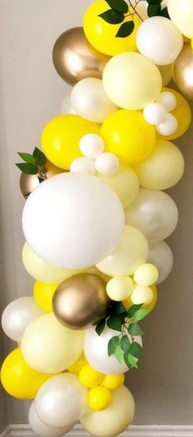 30 White and golden with yellow balloons with foliage