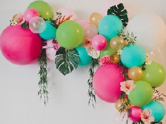 15 Pink Green and golden balloons adorned with leaves