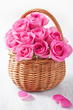 8 Pink Roses Basket