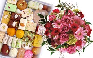 Half Kg Sweets and Bunch of 12 Assorted Flowers