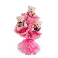 3 Teddy bears(6 inches each) in a bouquet