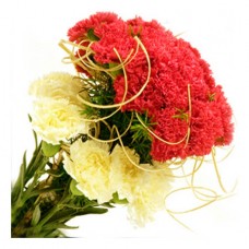 12 Yellow red carnations bouquet with fillers