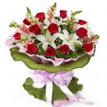Red roses white lilies bouquet