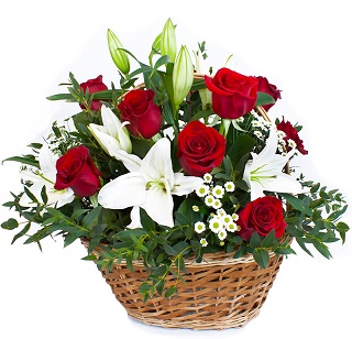 Exotic Arrangement White Liliums and red flowers