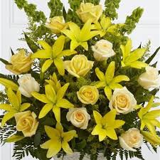 Large Arrangement of Yellow Liliums and yellow roses