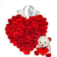 6 inch Teddy with 24 red roses heart