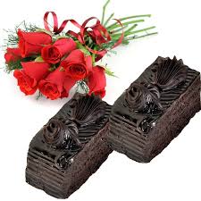 12 red roses with 2 Chocolate pastries