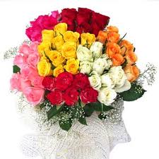 100 Multi Coloured Roses basket