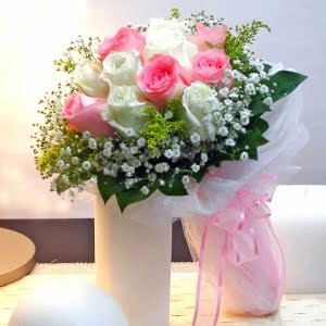 Two Dozen Pink and white Roses