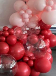 50 Red Pink and 3 Transparent balloons in a bouquet