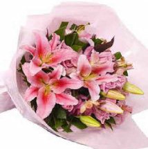 Pink Lilies bouquet with pink wrapping