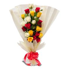 12 coloured roses bouquet with paper packing