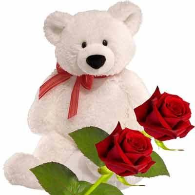 12 inches Teddy with 2 Red roses
