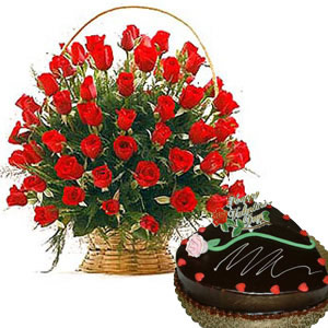 Half kg Cake + 24 red roses Basket